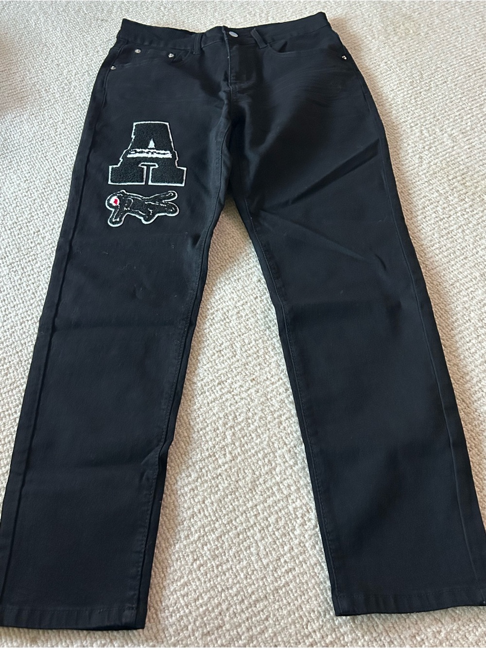 NFINITY Black Straight Leg Chinos with Patch Detail